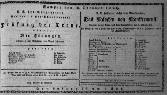 Theaterzettel (Oper und Burgtheater in Wien) 18291010 Seite: 1