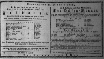 Theaterzettel (Oper und Burgtheater in Wien) 18291011 Seite: 1