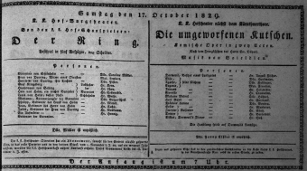Theaterzettel (Oper und Burgtheater in Wien) 18291017 Seite: 1