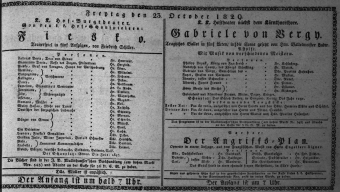 Theaterzettel (Oper und Burgtheater in Wien) 18291023 Seite: 1