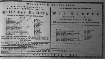 Theaterzettel (Oper und Burgtheater in Wien) 18291026 Seite: 1