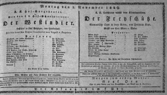 Theaterzettel (Oper und Burgtheater in Wien) 18291102 Seite: 1
