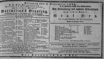 Theaterzettel (Oper und Burgtheater in Wien) 18291103 Seite: 1