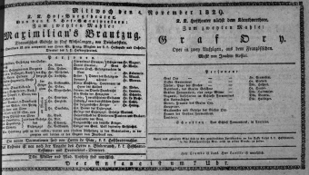 Theaterzettel (Oper und Burgtheater in Wien) 18291104 Seite: 1