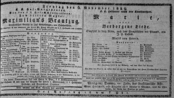 Theaterzettel (Oper und Burgtheater in Wien) 18291106 Seite: 1