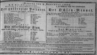 Theaterzettel (Oper und Burgtheater in Wien) 18291109 Seite: 1