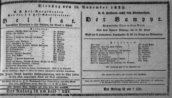 Theaterzettel (Oper und Burgtheater in Wien) 18291110 Seite: 1