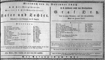 Theaterzettel (Oper und Burgtheater in Wien) 18291111 Seite: 1
