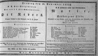 Theaterzettel (Oper und Burgtheater in Wien) 18291113 Seite: 1