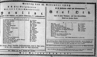 Theaterzettel (Oper und Burgtheater in Wien) 18291116 Seite: 1