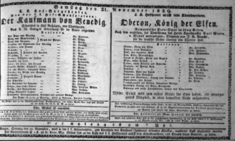 Theaterzettel (Oper und Burgtheater in Wien) 18291121 Seite: 1