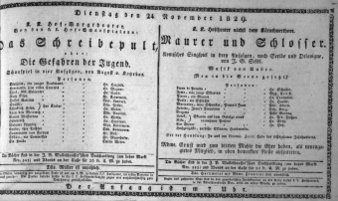 Theaterzettel (Oper und Burgtheater in Wien) 18291124 Seite: 1