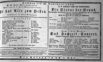 Theaterzettel (Oper und Burgtheater in Wien) 18291128 Seite: 1