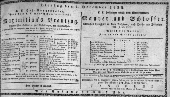 Theaterzettel (Oper und Burgtheater in Wien) 18291201 Seite: 1