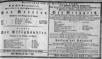 Theaterzettel (Oper und Burgtheater in Wien) 18291210 Seite: 1
