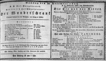 Theaterzettel (Oper und Burgtheater in Wien) 18291212 Seite: 1