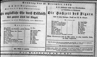 Theaterzettel (Oper und Burgtheater in Wien) 18291227 Seite: 1