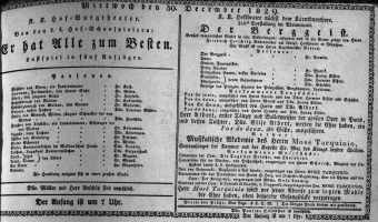 Theaterzettel (Oper und Burgtheater in Wien) 18291230 Seite: 1