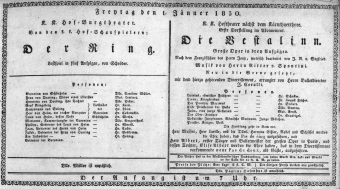 Theaterzettel (Oper und Burgtheater in Wien) 18300101 Seite: 1
