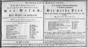 Theaterzettel (Oper und Burgtheater in Wien) 18300108 Seite: 1