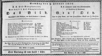 Theaterzettel (Oper und Burgtheater in Wien) 18300109 Seite: 1
