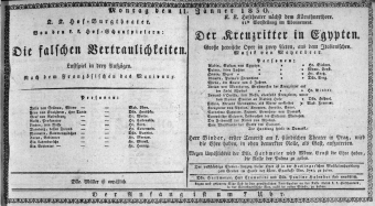 Theaterzettel (Oper und Burgtheater in Wien) 18300111 Seite: 1