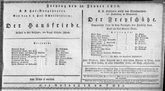 Theaterzettel (Oper und Burgtheater in Wien) 18300115 Seite: 1
