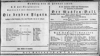 Theaterzettel (Oper und Burgtheater in Wien) 18300116 Seite: 1