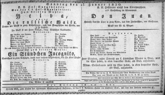 Theaterzettel (Oper und Burgtheater in Wien) 18300117 Seite: 1