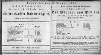 Theaterzettel (Oper und Burgtheater in Wien) 18300121 Seite: 1