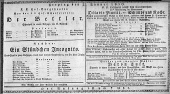 Theaterzettel (Oper und Burgtheater in Wien) 18300122 Seite: 1