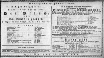 Theaterzettel (Oper und Burgtheater in Wien) 18300125 Seite: 1