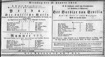 Theaterzettel (Oper und Burgtheater in Wien) 18300126 Seite: 1