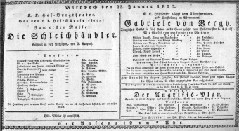 Theaterzettel (Oper und Burgtheater in Wien) 18300127 Seite: 1