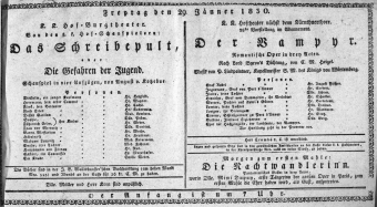 Theaterzettel (Oper und Burgtheater in Wien) 18300129 Seite: 1