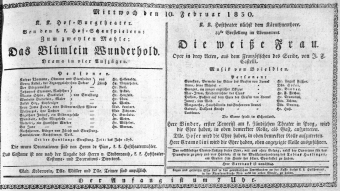 Theaterzettel (Oper und Burgtheater in Wien) 18300210 Seite: 1