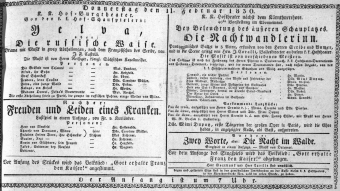 Theaterzettel (Oper und Burgtheater in Wien) 18300211 Seite: 1