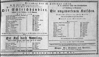 Theaterzettel (Oper und Burgtheater in Wien) 18300216 Seite: 1