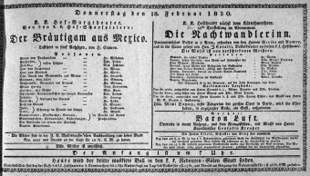 Theaterzettel (Oper und Burgtheater in Wien) 18300218 Seite: 1