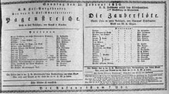 Theaterzettel (Oper und Burgtheater in Wien) 18300221 Seite: 1