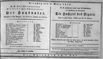 Theaterzettel (Oper und Burgtheater in Wien) 18300302 Seite: 1