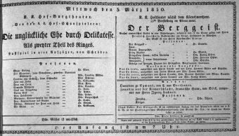 Theaterzettel (Oper und Burgtheater in Wien) 18300303 Seite: 1