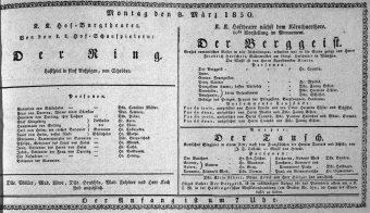Theaterzettel (Oper und Burgtheater in Wien) 18300308 Seite: 1