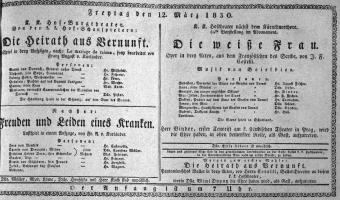 Theaterzettel (Oper und Burgtheater in Wien) 18300312 Seite: 1