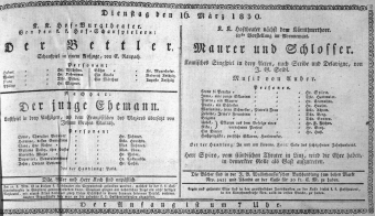 Theaterzettel (Oper und Burgtheater in Wien) 18300316 Seite: 1