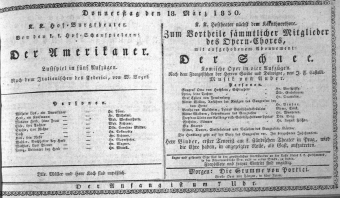 Theaterzettel (Oper und Burgtheater in Wien) 18300318 Seite: 1
