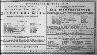 Theaterzettel (Oper und Burgtheater in Wien) 18300328 Seite: 1
