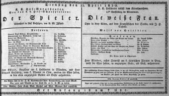 Theaterzettel (Oper und Burgtheater in Wien) 18300413 Seite: 1