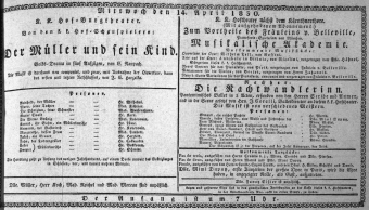 Theaterzettel (Oper und Burgtheater in Wien) 18300414 Seite: 1