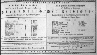 Theaterzettel (Oper und Burgtheater in Wien) 18300415 Seite: 1
